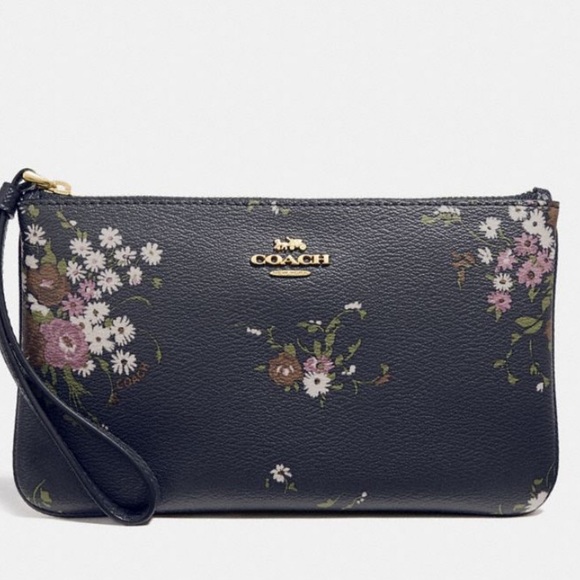 Coach Handbags - Authentic COACH leather mdnight lrg Floral wristlt